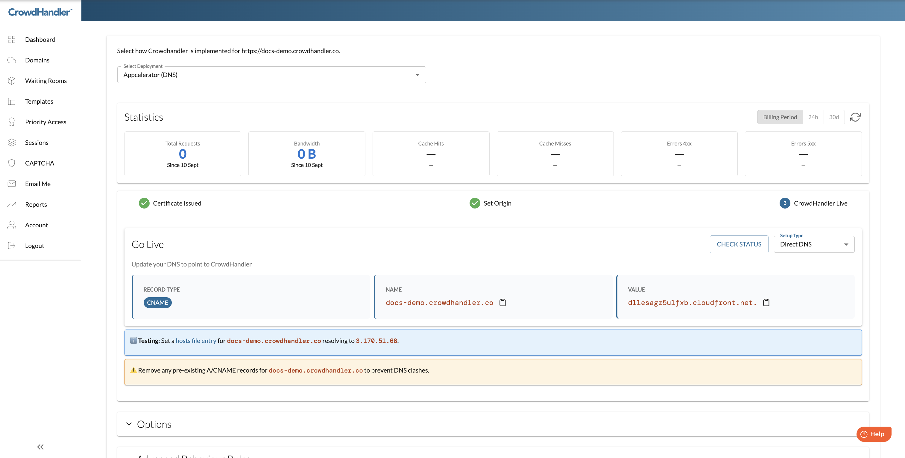 Attivazione del servizio con Direct DNS